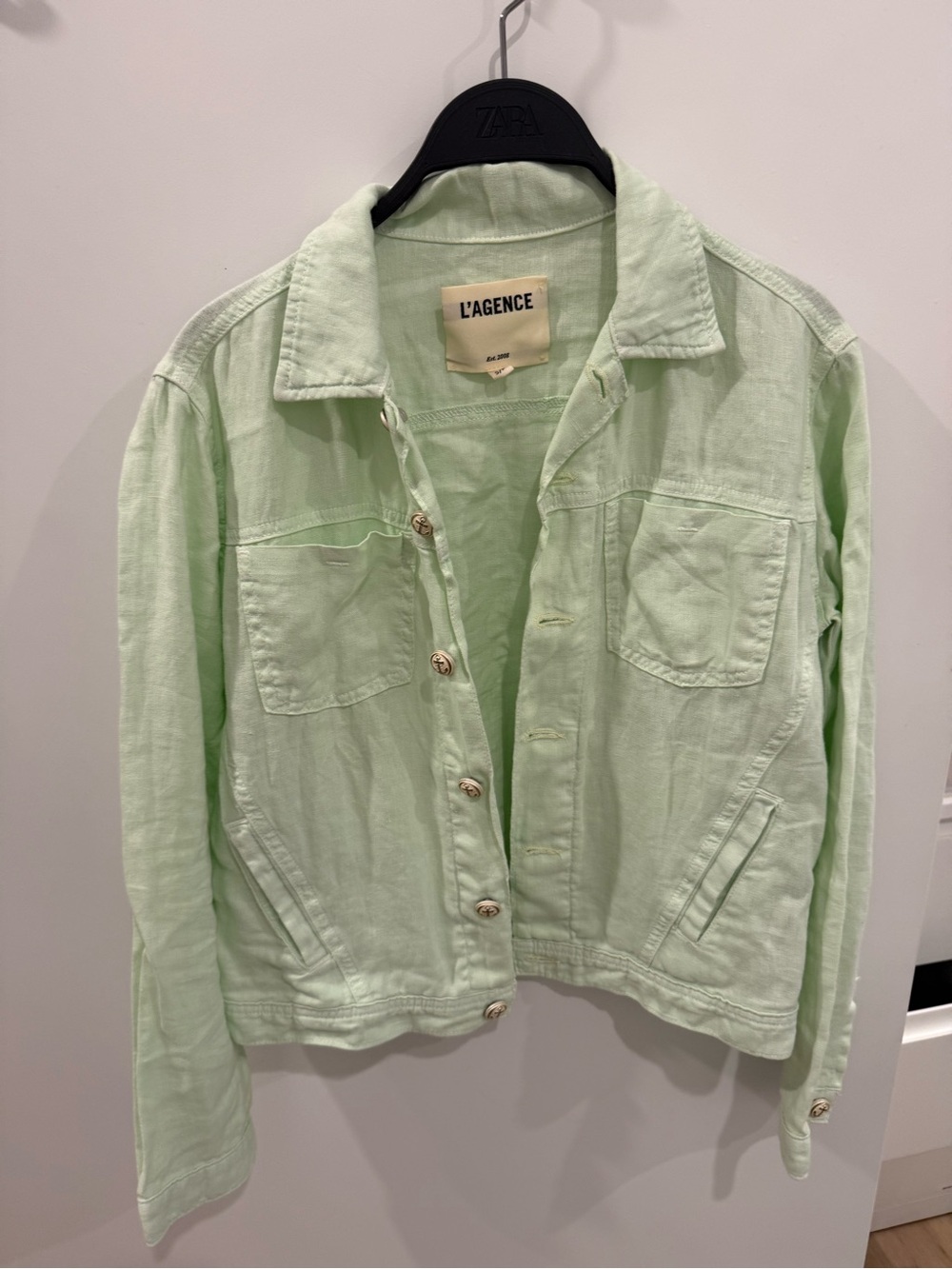 L'AGENCE Light Pastel Green Jean Jacket - Picture 1 of 3